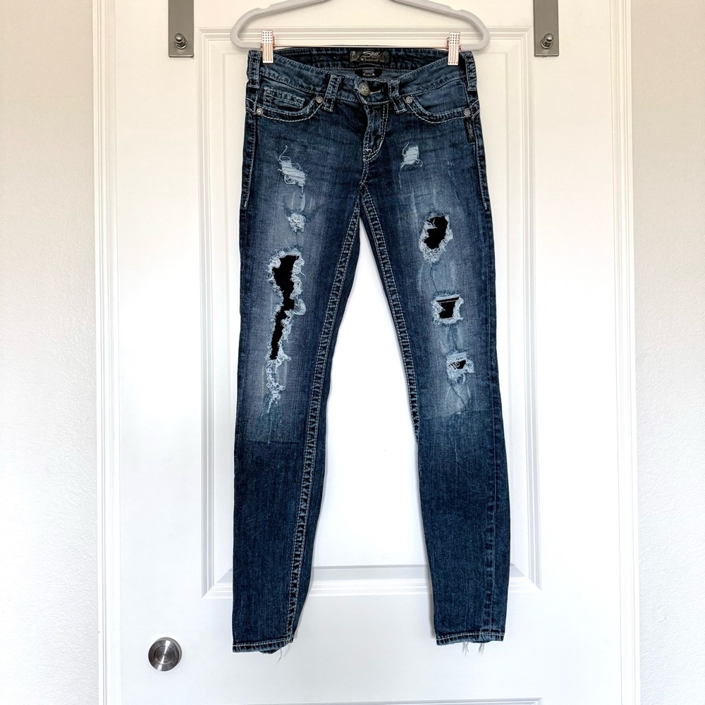 Silver Distressed Skinny Jeans - Picture 9 of 16
